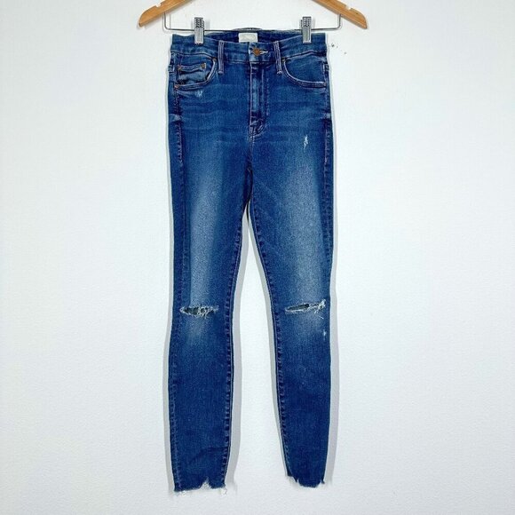 Mother Size 24 High Waisted Looker Ankle Fray Distressed Medium Wash Skinny Jean - Picture 1 of 8